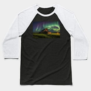 Northern Lights Over Rural Barn Baseball T-Shirt